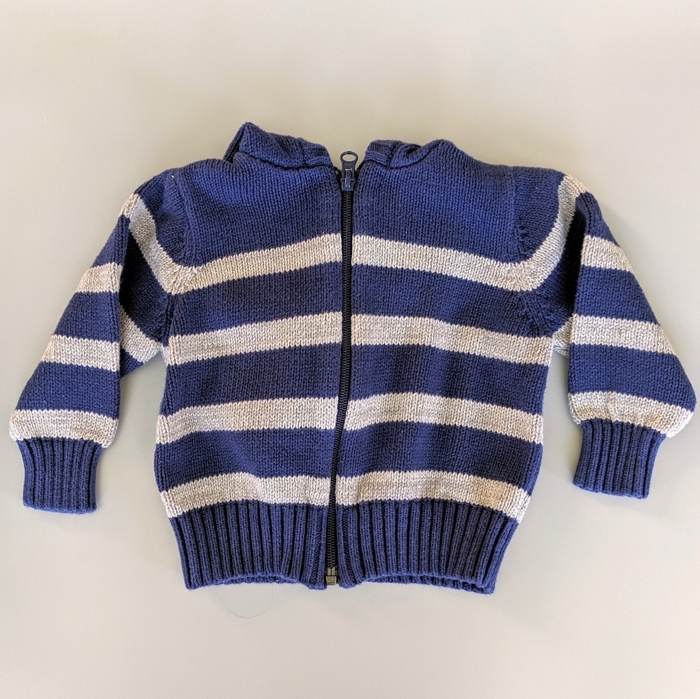 Old Navy Gray and Navy Striped Hooded Sweater